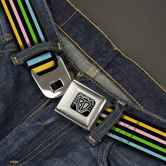 BD Wings Logo CLOSE-UP Full Color Black Silver Seatbelt Belt - Stripe Blocks Black/Multi Pastel Webbing Seatbelt Belts Buckle-Down   