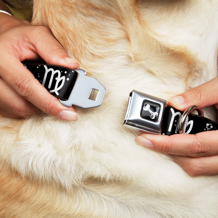 Dog Bone Seatbelt Buckle Collar - Zodiac Virgo Symbol/Constellations Black/White Seatbelt Buckle Collars Buckle-Down   