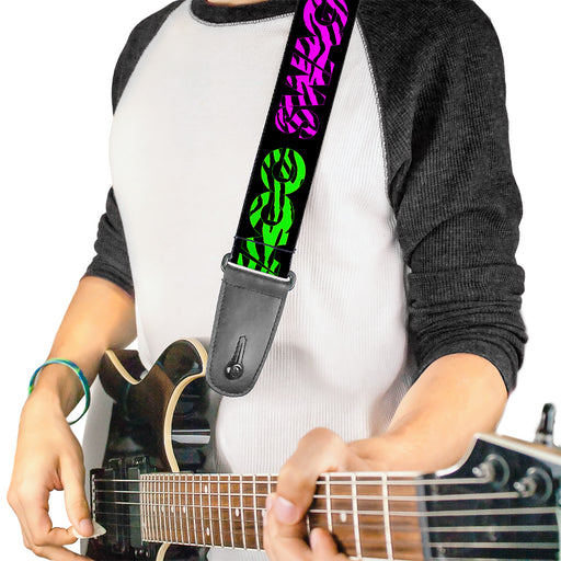 Guitar Strap - SWAGG Black Zebra Multi Neon Guitar Straps Buckle-Down   