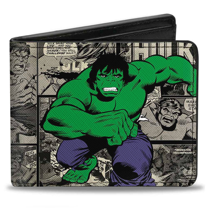 MARVEL UNIVERSE Bi-Fold Wallet - Hulk Action Pose + THE INCREDIBLE HULK Comic Scene Blocks Bi-Fold Wallets Marvel Comics   