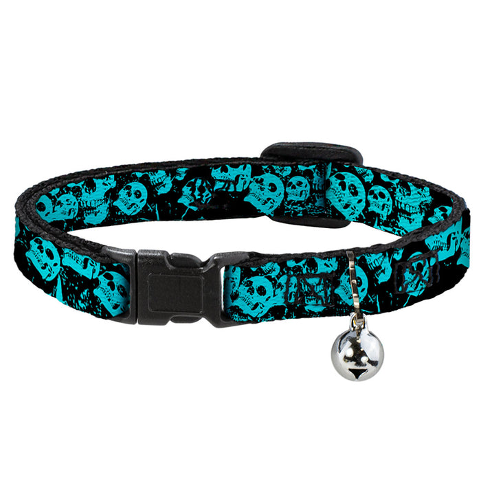 Cat Collar Breakaway - Skulls Stacked Weathered Black Teal Breakaway Cat Collars Buckle-Down   