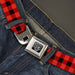 BD Wings Logo CLOSE-UP Full Color Black Silver Seatbelt Belt - Buffalo Plaid Black/Red Webbing Seatbelt Belts Buckle-Down   