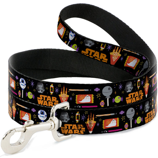 Dog Leash - Star Wars Festive Candy Icons Collage Black/Multi Color Dog Leashes Star Wars   