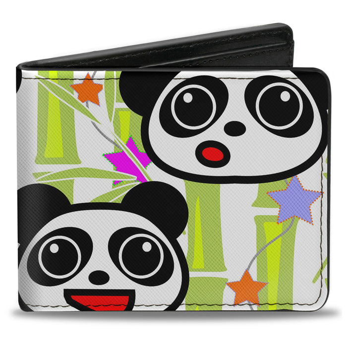 Bi-Fold Wallet - Panda Bear Cartoon Bamboo White Greens Multi Color Bi-Fold Wallets Buckle-Down   
