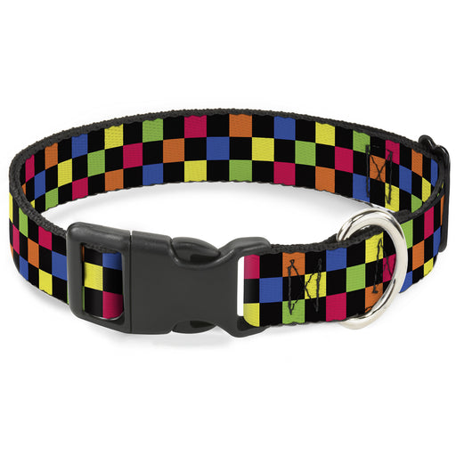 Plastic Clip Collar - Checker Black/Multi Neon Plastic Clip Collars Buckle-Down   