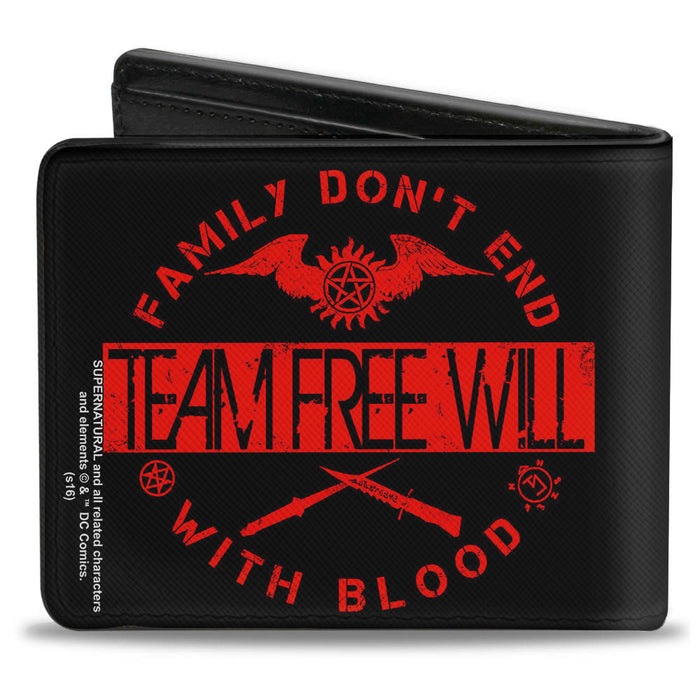 Bi-Fold Wallet - Supernatural TEAM FREE WILL-FAMILY DON'T END WITH BLOOD Black Red Bi-Fold Wallets Supernatural   