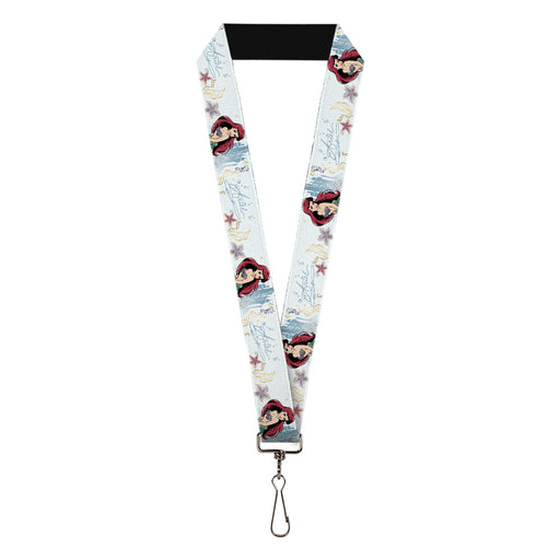 Lanyard - 1.0" - The Little Mermaid Ariel Castle Pose with Sea Life and Script Blues Lanyards Disney   