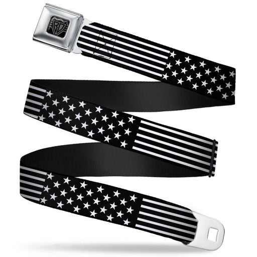 BD Wings Logo CLOSE-UP Full Color Black Silver Seatbelt Belt - Americana Stars & Stripes2 Black/White Webbing Seatbelt Belts Buckle-Down   