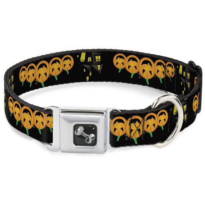 Dog Bone Seatbelt Buckle Collar - Jack-o'-Lanterns/Haunted House Black/Yellow Seatbelt Buckle Collars Buckle-Down   