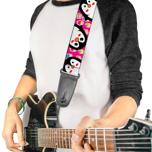 Guitar Strap - Penguins w Cupcakes Fuchsia Purple White Guitar Straps Buckle-Down   