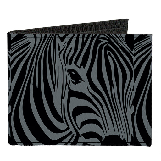 Canvas Bi-Fold Wallet - Zebra Head Black Gray Canvas Bi-Fold Wallets Buckle-Down   