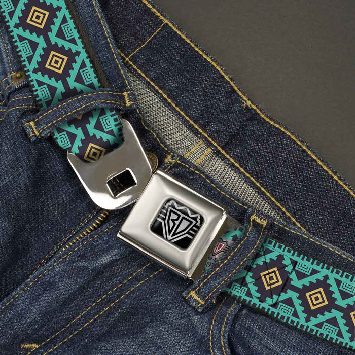 BD Wings Logo CLOSE-UP Full Color Black Silver Seatbelt Belt - Geometric6 Navy/Turquoise/Gold Webbing Seatbelt Belts Buckle-Down   