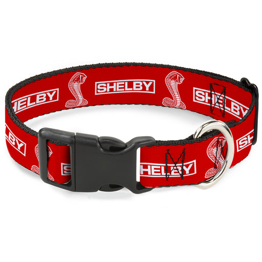 Plastic Clip Collar - SHELBY Box Logo and Super Snake Cobra Red/White Plastic Clip Collars Carroll Shelby   