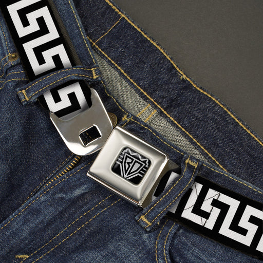 BD Wings Logo CLOSE-UP Full Color Black Silver Seatbelt Belt - Greek Key Black/White Webbing Seatbelt Belts Buckle-Down   