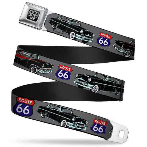 BD Wings Logo CLOSE-UP Full Color Black Silver Seatbelt Belt - Route 66 Classics Gray Webbing Seatbelt Belts Buckle-Down   