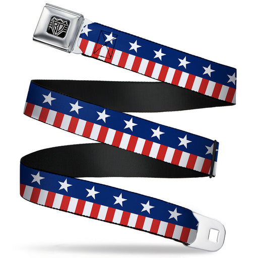 BD Wings Logo CLOSE-UP Full Color Black Silver Seatbelt Belt - Americana Stars & Stripes2 Blue/White/Red/White Webbing Seatbelt Belts Buckle-Down   