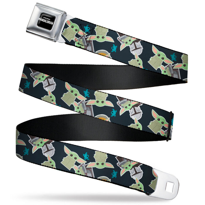 STAR WARS THE MANDALORIAN Logo Full Color Black/White Seatbelt Belt - Star Wars The Mandalorian The Child and Frog Icons Scattered Navy Webbing Seatbelt Belts Star Wars   