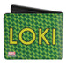 MARVEL AVENGERS Bi-Fold Wallet - Kawaii Loki Standing Pose Text & Icon Monogram Greens Yellow Bi-Fold Wallets Marvel Comics   