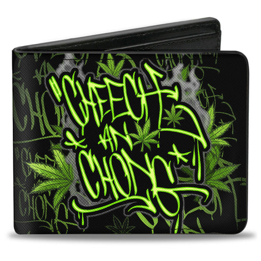 Bi-Fold Wallet - CHEECH AND CHONG Tag Pot Leaves Smoke Black Greens Bi-Fold Wallets Cheech & Chong   