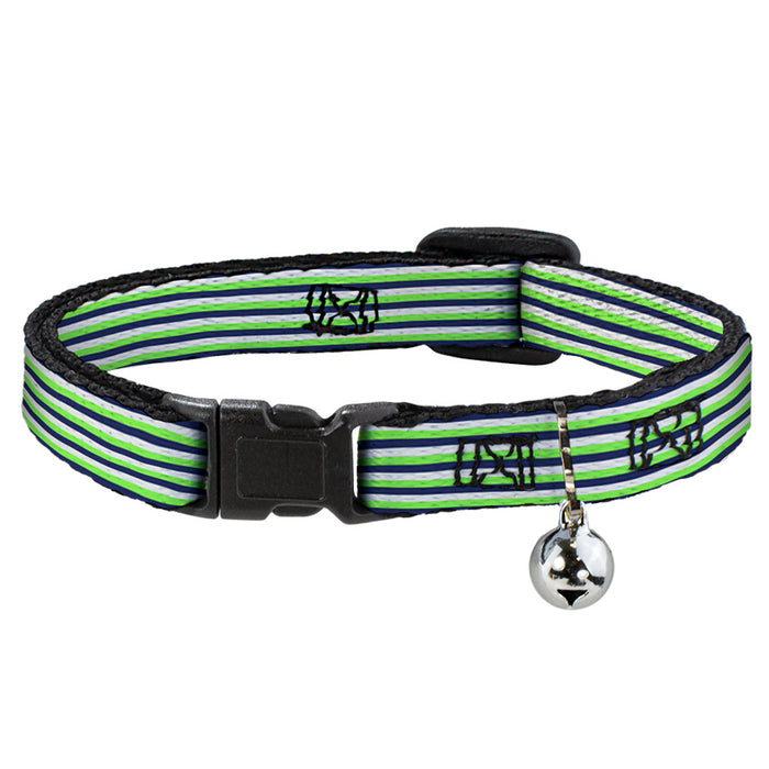 Cat Collar Breakaway - Fine Stripes White Neon Green Navy Breakaway Cat Collars Buckle-Down   