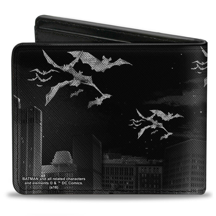 Bi-Fold Wallet - Batman Beauty of Flight Action Pose Bats Skyline Black Grays Bi-Fold Wallets DC Comics   