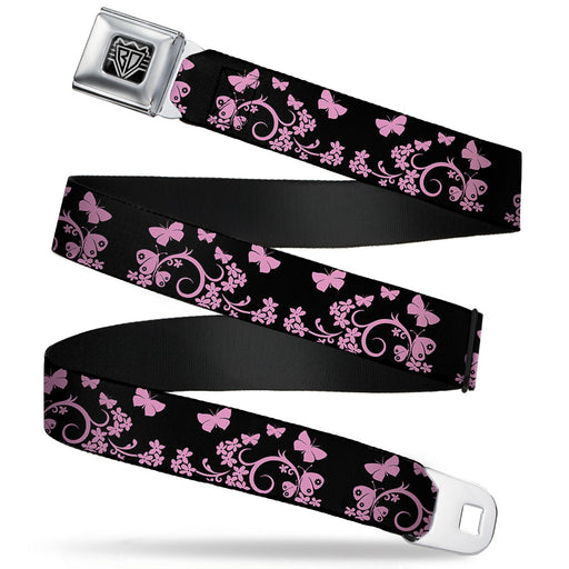 BD Wings Logo CLOSE-UP Full Color Black Silver Seatbelt Belt - Butterfly Garden Black/Pink Webbing Seatbelt Belts Buckle-Down   