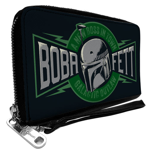 PU Zip Around Wallet Rectangle - Star Wars The Book of Boba Fett A NEW BOSS IN TOWN-GALACTIC OUTLAW Logo Navy Greens Gray Clutch Zip Around Wallets Star Wars   