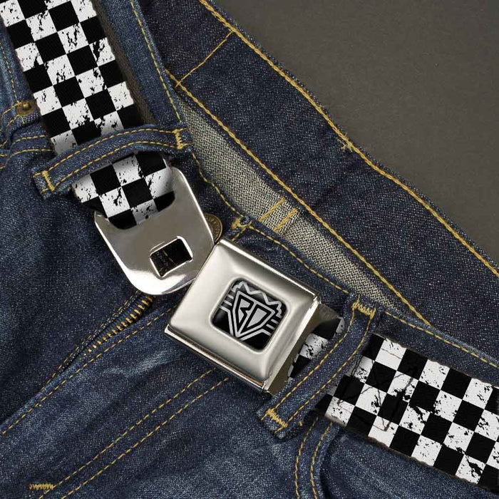 BD Wings Logo CLOSE-UP Full Color Black Silver Seatbelt Belt - Checker Weathered Black/White Webbing Seatbelt Belts Buckle-Down   