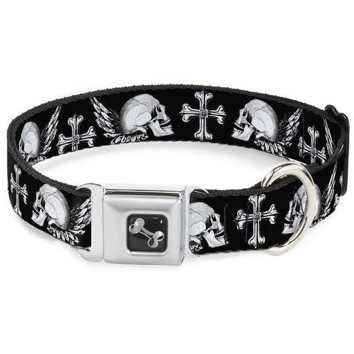 Dog Bone Seatbelt Buckle Collar - BD Skulls w/Wings Black/White Seatbelt Buckle Collars Buckle-Down   