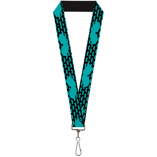 Lanyard - 1.0" - Mustaches Mini Single Repeat Black Turquoise Lanyards Buckle-Down   