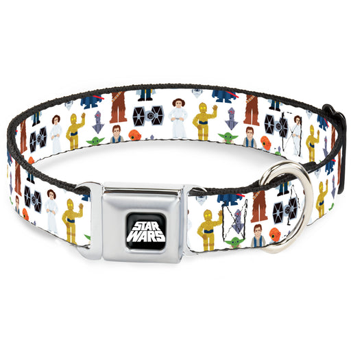 STAR WARS Logo Full Color Black/White Seatbelt Buckle Collar - Star Wars Classic Characters and Icons Collage White Seatbelt Buckle Collars Star Wars   