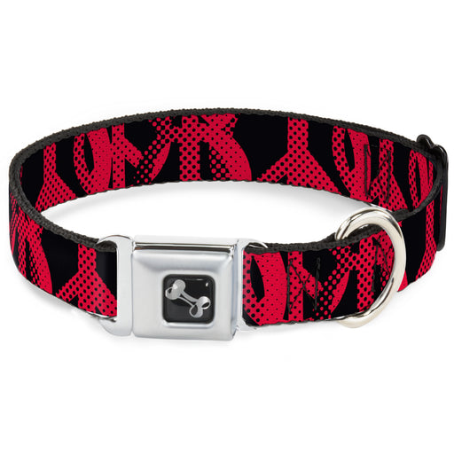 Dog Bone Seatbelt Buckle Collar - Peace Dots Black/Fuchsia Seatbelt Buckle Collars Buckle-Down   