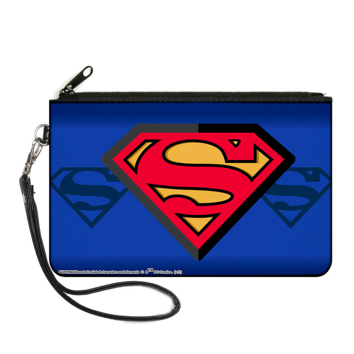 Canvas Zipper Wallet - LARGE - Superman Shield Centered Shield Stripe Blues Canvas Zipper Wallets DC Comics   