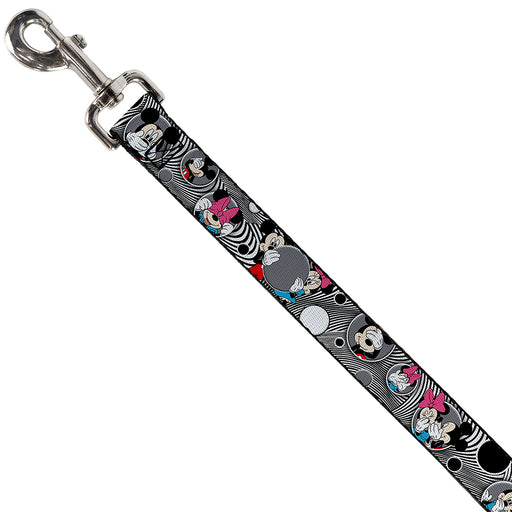 Dog Leash - Mickey & Minnie Peek-a-Boo Expressions Swirl Black/White Dog Leashes Disney   