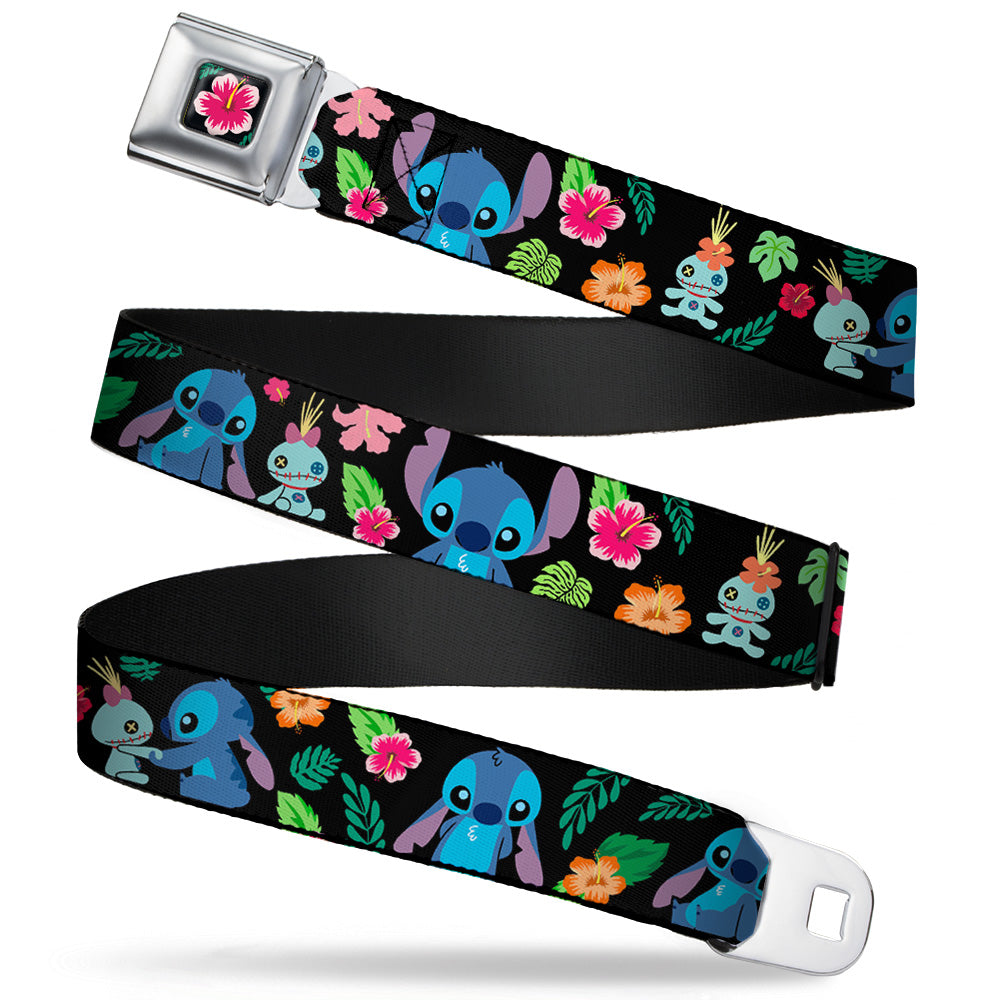 Lilo And Stitch Hibiscus Flower Full Color Black Pink Seatbelt Belt St