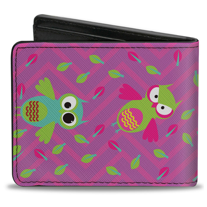 Bi-Fold Wallet - Flying Owls w Leaves Purple Multi Color Bi-Fold Wallets Buckle-Down   