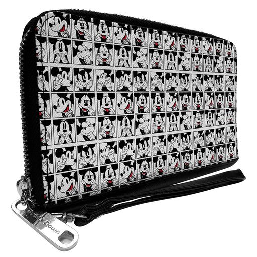Women's PU Zip Around Wallet Rectangle - Mickey Mouse Expression Blocks White Black Red Clutch Zip Around Wallets Disney   