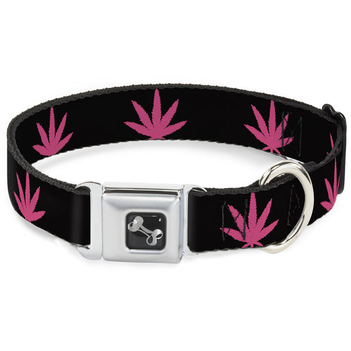 Buckle-Down Seatbelt Buckle Dog Collar - Marijuana Leaf Repeat Black/Pink Seatbelt Buckle Collars Buckle-Down   
