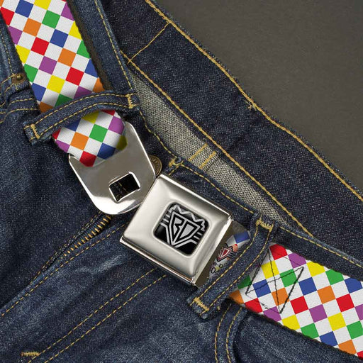 BD Wings Logo CLOSE-UP Full Color Black Silver Seatbelt Belt - Diamonds White/Multi Neon Webbing Seatbelt Belts Buckle-Down   