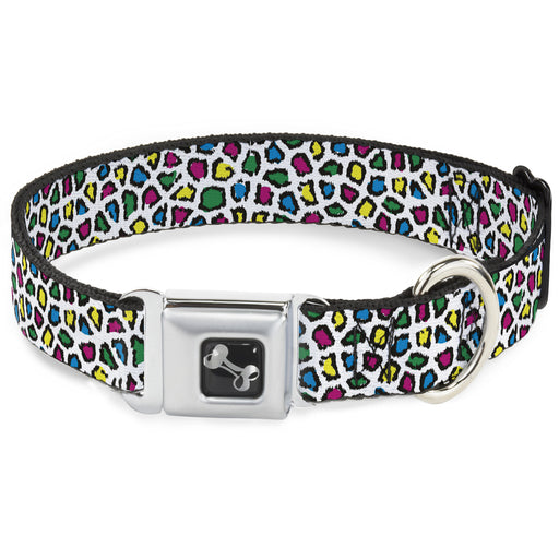 Dog Bone Seatbelt Buckle Collar - Leopard White/Multi Color Seatbelt Buckle Collars Buckle-Down   