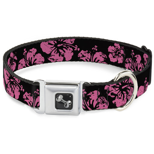 Dog Bone Seatbelt Buckle Collar - Hibiscus Weathered Black/Pink Seatbelt Buckle Collars Buckle-Down   
