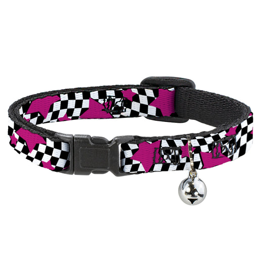 Cat Collar Breakaway - Checker & Stars Black White Pink Breakaway Cat Collars Buckle-Down   