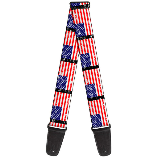Guitar Strap - United States Flags Weathered Black Guitar Straps Buckle-Down   