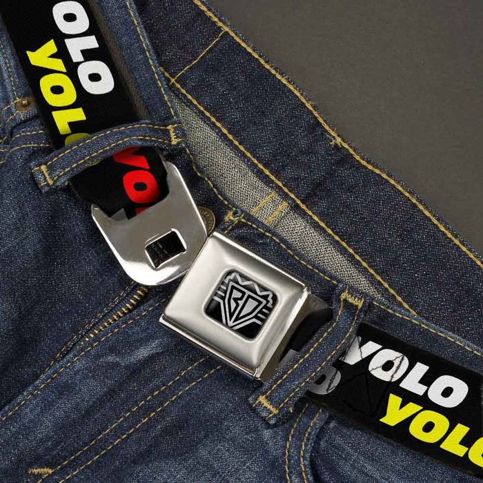 BD Wings Logo CLOSE-UP Full Color Black Silver Seatbelt Belt - YOLO2 Black/Red/White/Gray/Yellow Webbing Seatbelt Belts Buckle-Down   