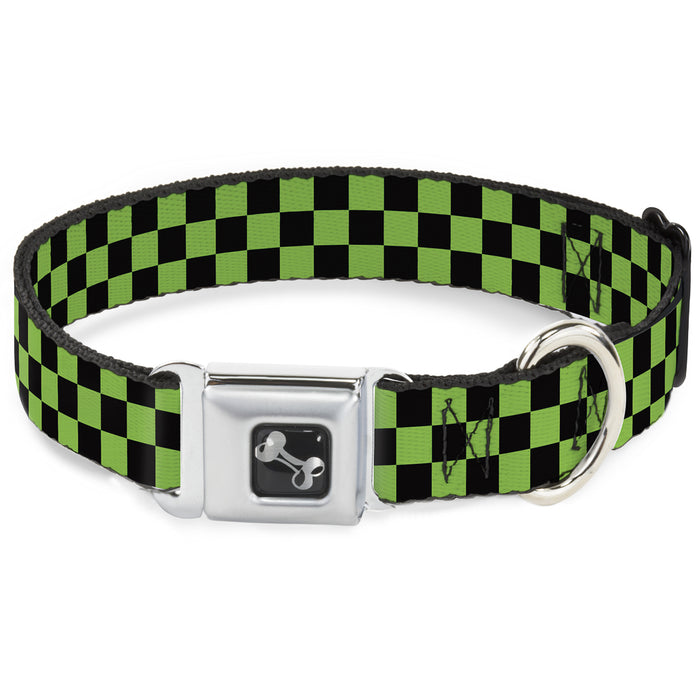 Dog Bone Seatbelt Buckle Collar - Checker Black/Neon Green Seatbelt Buckle Collars Buckle-Down   