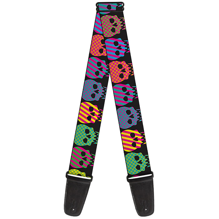 Guitar Strap - Checker & Stripe Skulls Black Multi Neon Guitar Straps Buckle-Down   