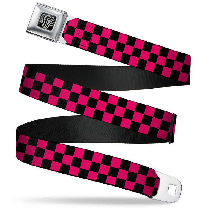 BD Wings Logo CLOSE-UP Full Color Black Silver Seatbelt Belt - Checker Black/Neon Pink Webbing Seatbelt Belts Buckle-Down   