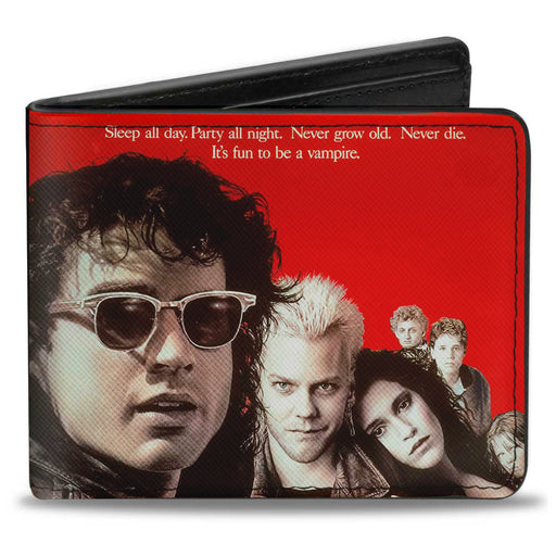 Bi-Fold Wallet - The Lost Boys Cast Pose Quote Red White + Logo Black White Red Bi-Fold Wallets Warner Bros. Horror Movies   
