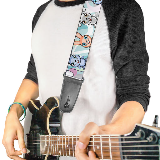 Guitar Strap - Cute Bunnies Multi Pastel Guitar Straps Buckle-Down   