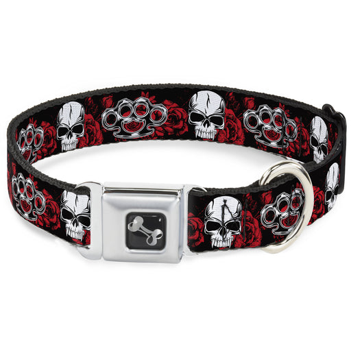 Buckle-Down Seatbelt Buckle Dog Collar - Brass Knuckles/Skulls/Roses Black/Red/White Seatbelt Buckle Collars Buckle-Down   